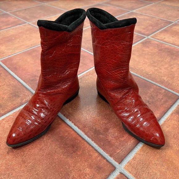 Maud Frizon Red Crocodile Pattern Pointed Toe Western Boots Size EU 36 - Picture 3 of 16